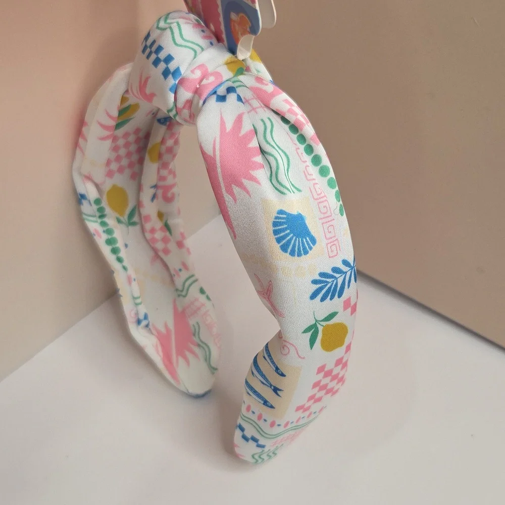 💙▪️Piper K ▪️ Patterned Knot Sardine Summer Print Headband - White & Pink